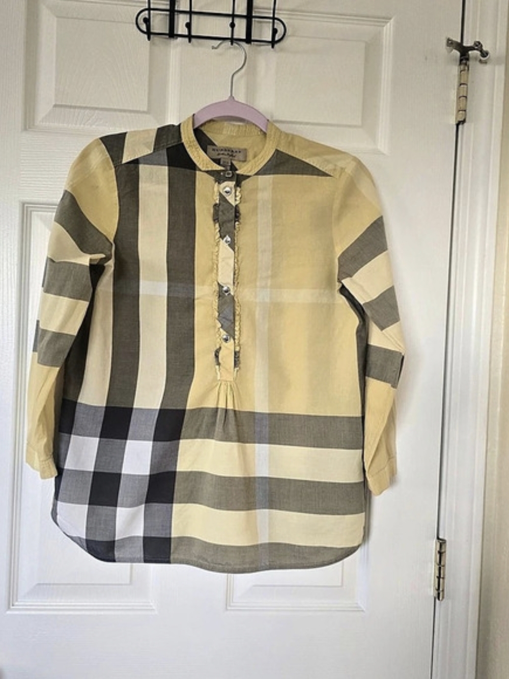 Women BURBERRY BRIT Authentic Amber Yellow and Gray Tunic Shirt Size 4-RARE